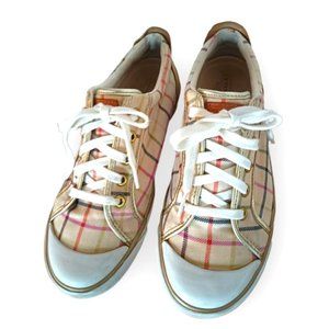 COACH Barrett Tattersall Plaid Check Canvas Gold White Sneakers Shoes Womens 9b